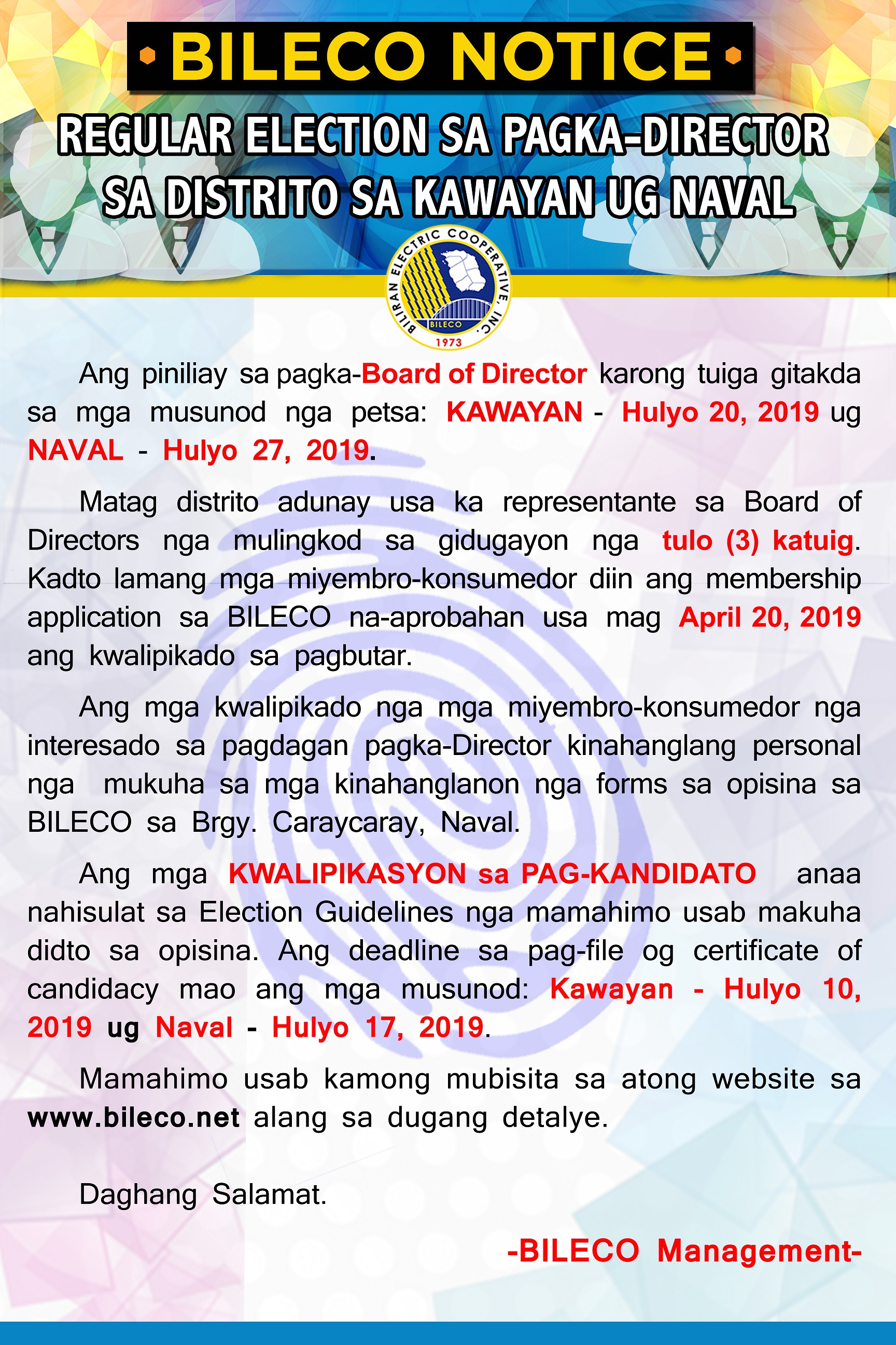 You are currently viewing Regular election sa pagka-director sa distrito sa KAWAYAN ug NAVAL