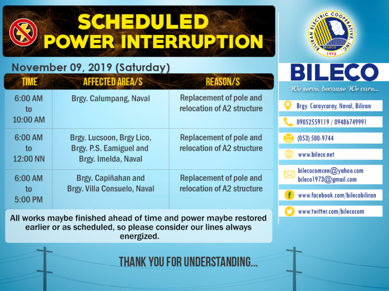 Read more about the article Scheduled Power Interruption in AREA 1 (Naval Area)