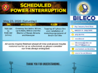 Scheduled Power Interruption in AREA 1 (Naval Area), AREA 2 (Biliran, Cabucgayan and Caibiran Area) and AREA 3 (Almeria, Kawayan and Culaba Area)