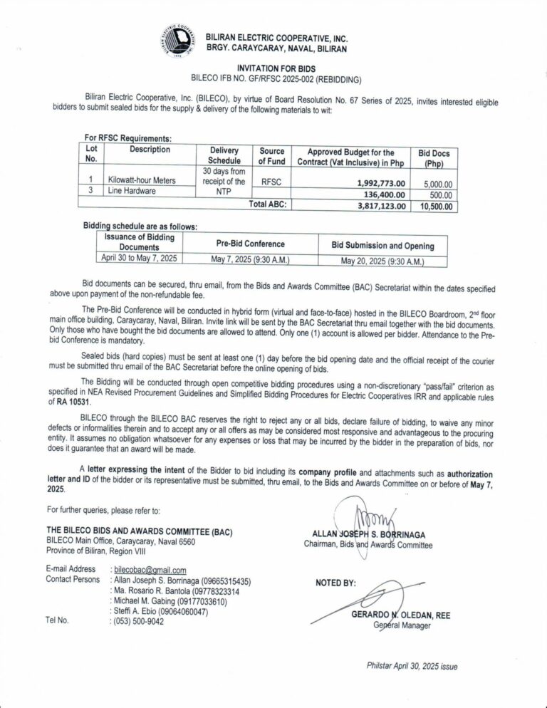Read more about the article INVITATION FOR BIDS