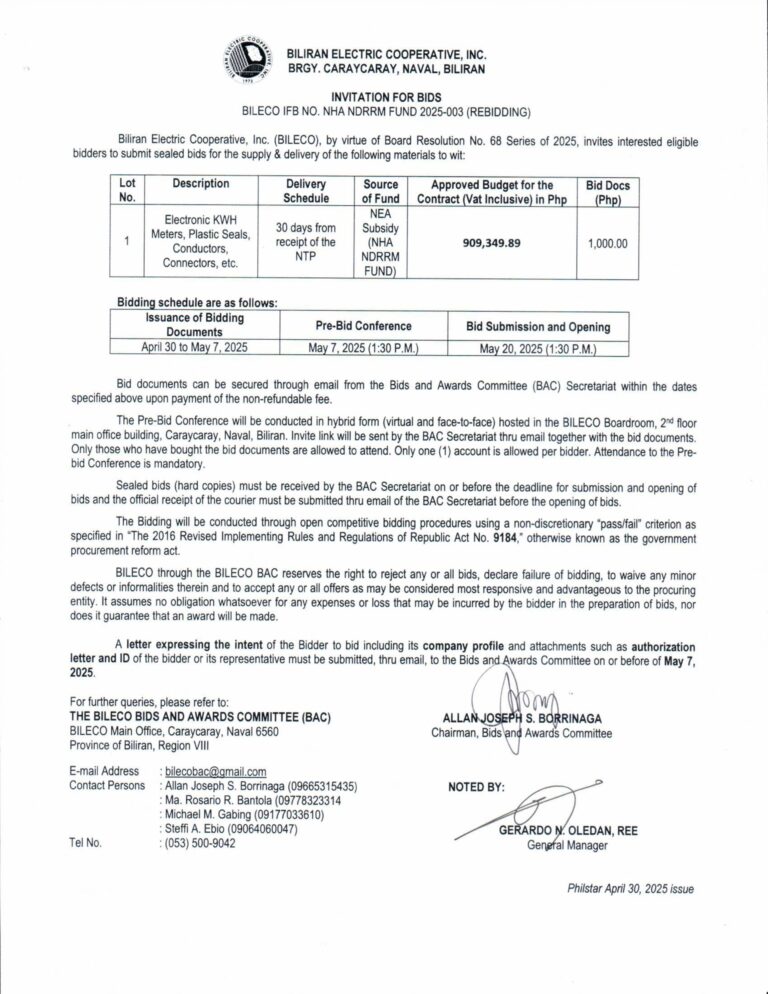 Read more about the article INVITATION FOR BIDS