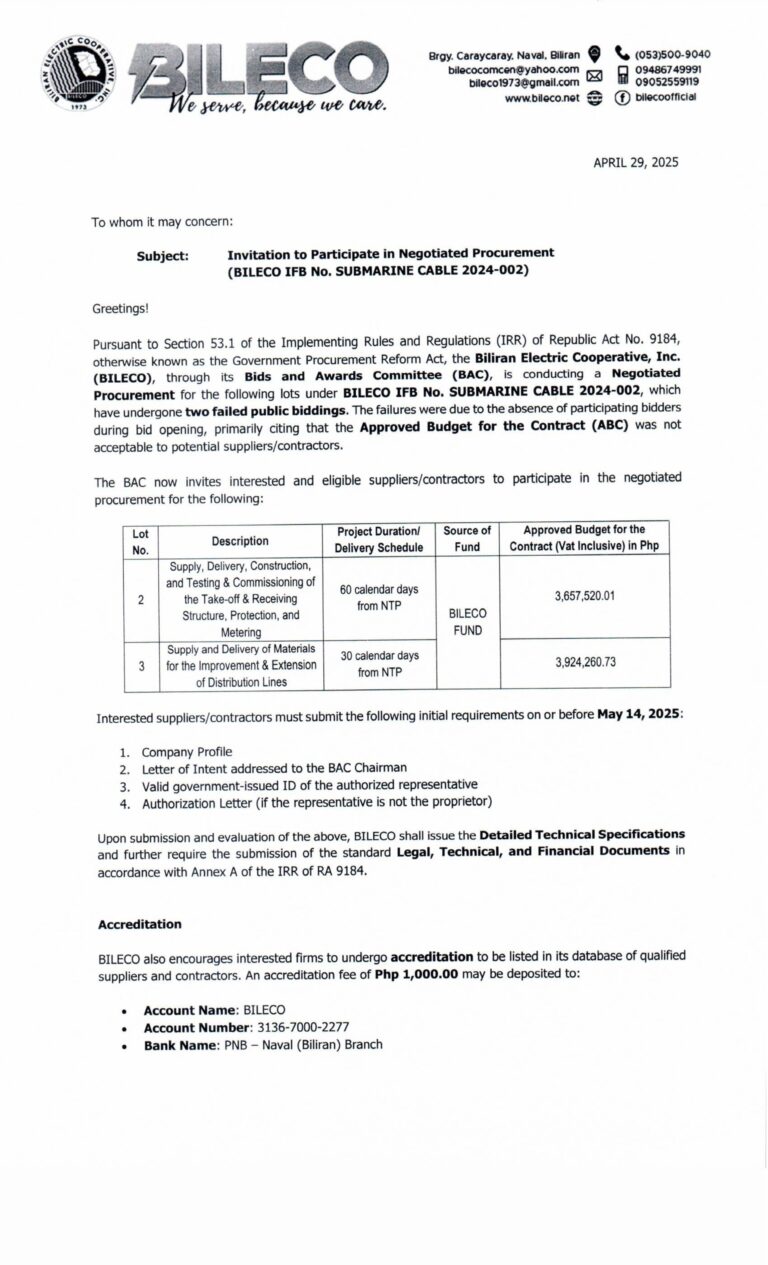 Read more about the article INVITATION FOR BIDS