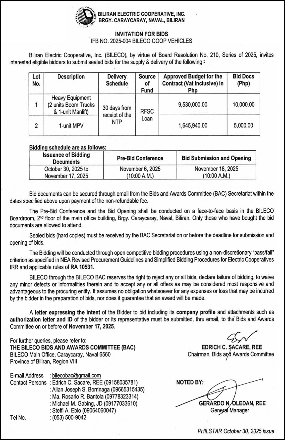 You are currently viewing INVITATION FOR BIDS (IFB No. 2025-004 BILECO COOP VEHICLES)