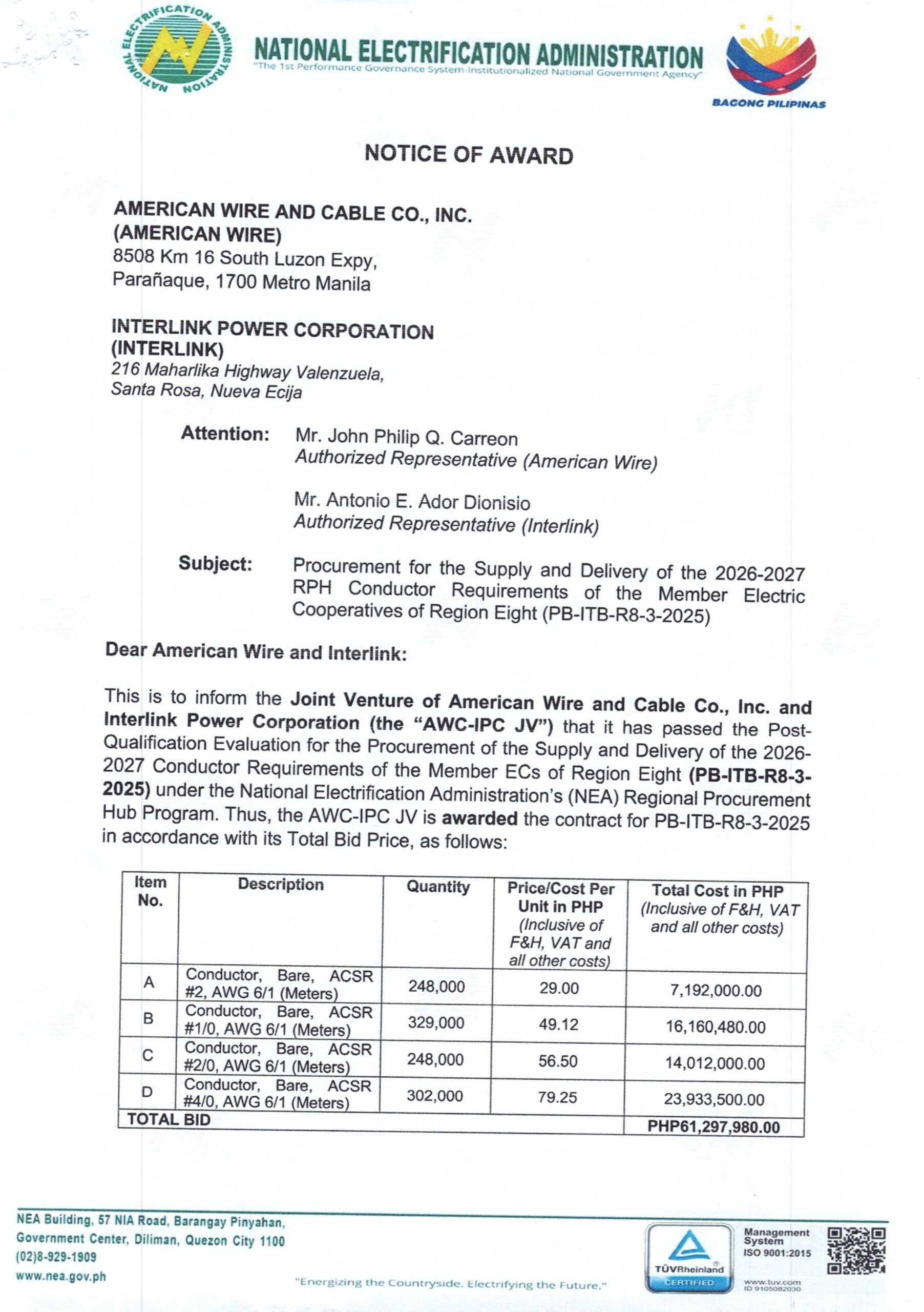 You are currently viewing NOTICE OF AWARD