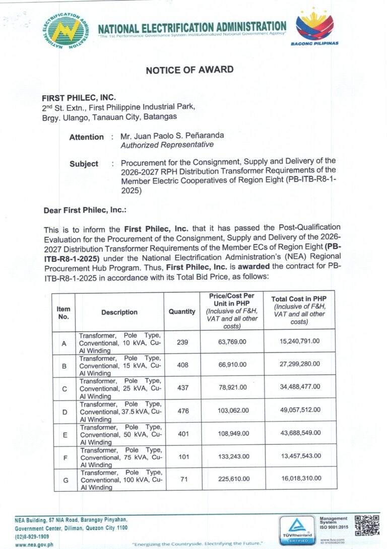 Read more about the article NOTICE OF AWARD