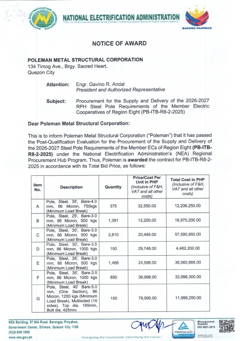 Read more about the article NOTICE OF AWARD