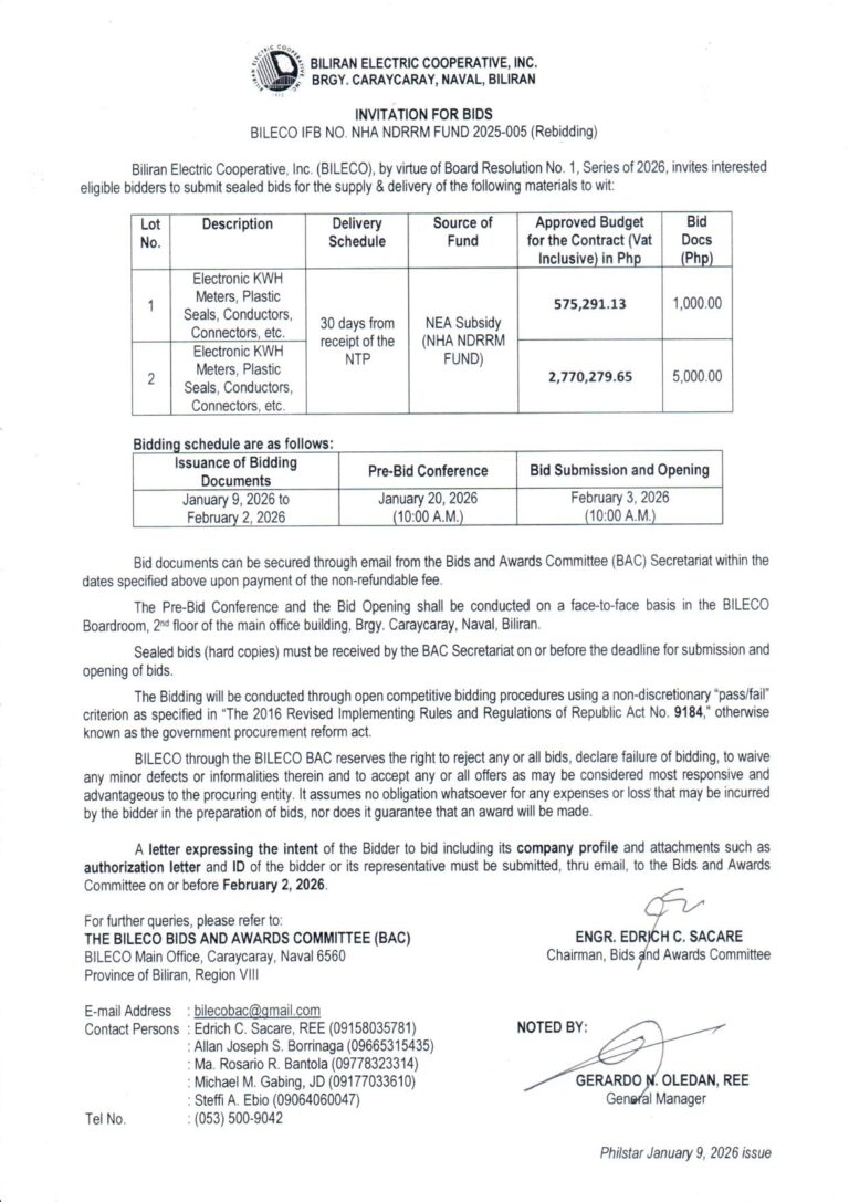 Read more about the article INVITATION FOR BIDS
