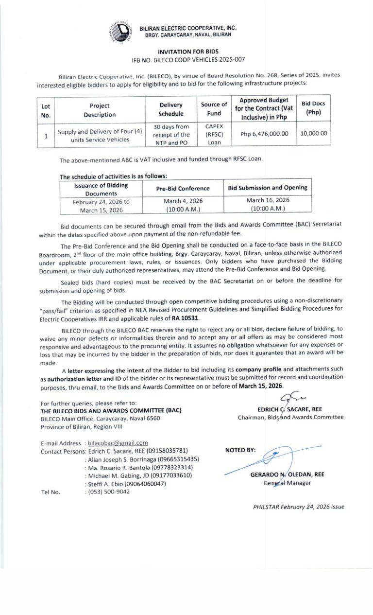 Read more about the article INVITATION FOR BIDS